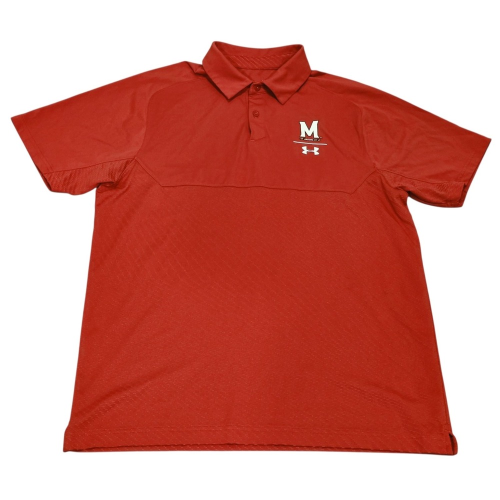 Under Armour Maryland Terrapins Polo Shirt Mens Large Red HeatGear NCAA Terps